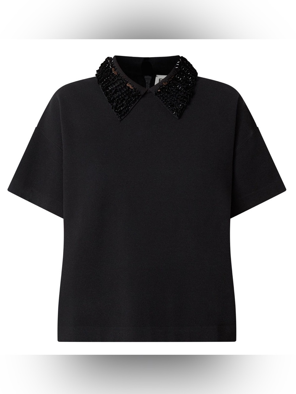 Essentiel Antwerp Filano Sequin Collar Top Small Black Embellished Blouse